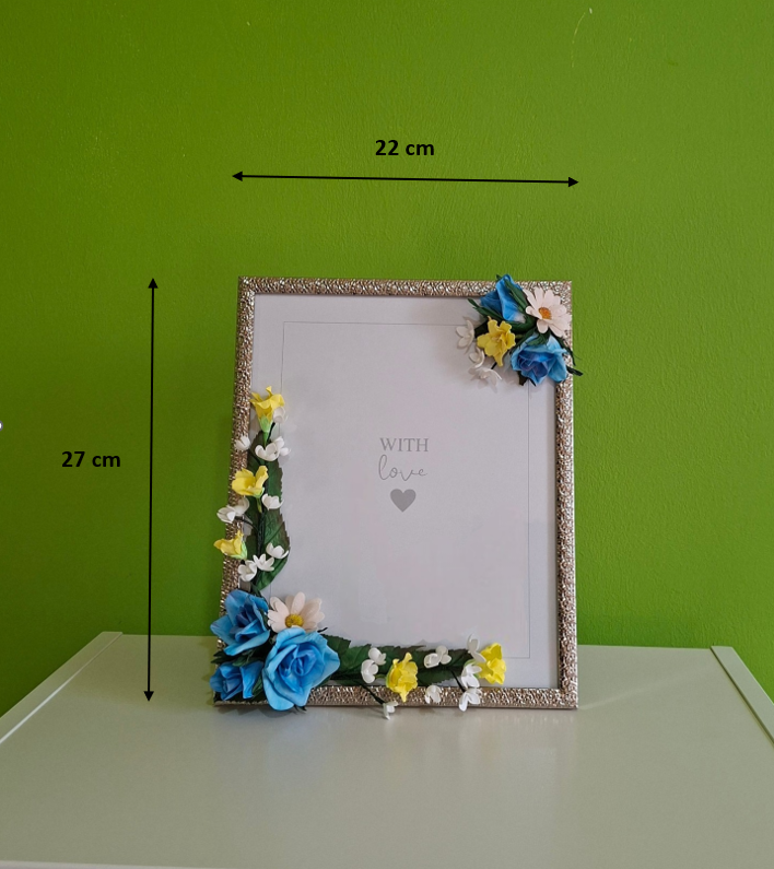 Blue Rose Floral Photo Frame, Handmade Floral Home Décor & Gift