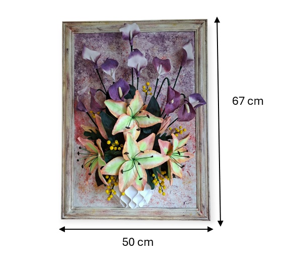 Elegant lilies wall decor in vintage frame- handcrafted floral artwork