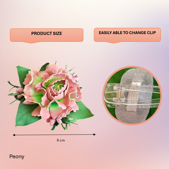 Handmade Peach Peony Foamiran Hair Clip - Elegant Floral Hair Accessory