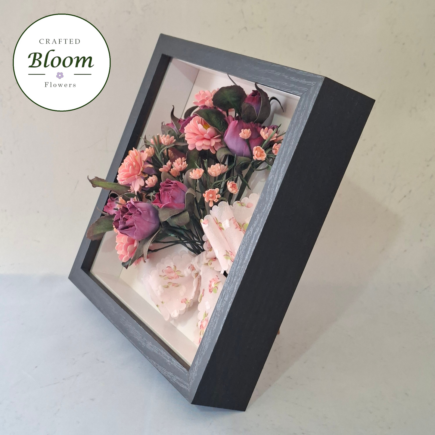 Handmade bouquet flower shadow box frame luxury home decor & perfect for gifts