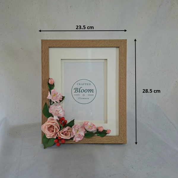 Handmade Pink Rose Floral Photo Beige Frame-Elegant Table & Wall Frame Gift for Home Decor