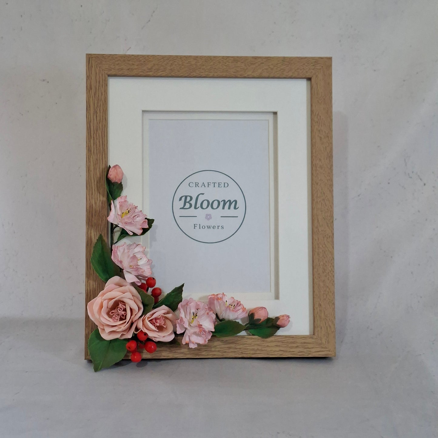 Handmade Pink Rose Floral Photo Beige Frame-Elegant Table & Wall Frame Gift for Home Decor