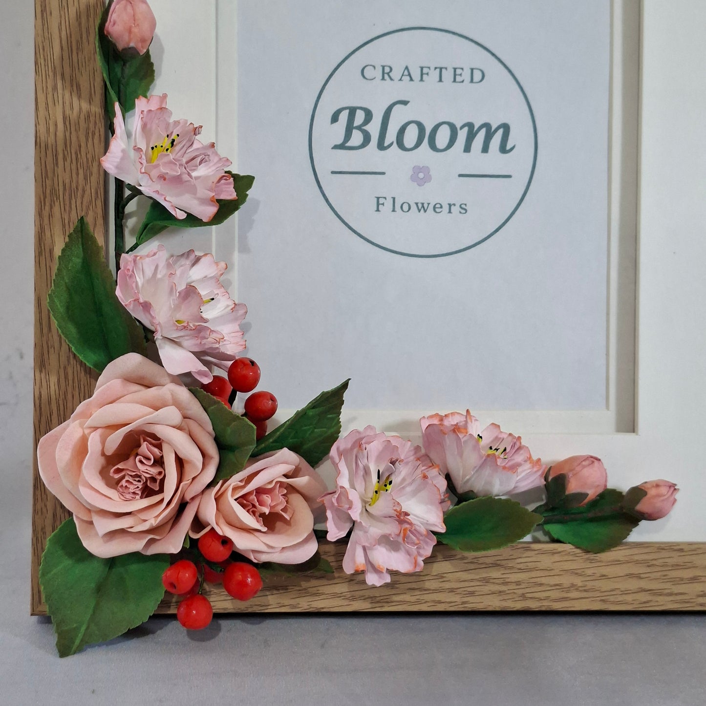 Handmade Pink Rose Floral Photo Beige Frame-Elegant Table & Wall Frame Gift for Home Decor