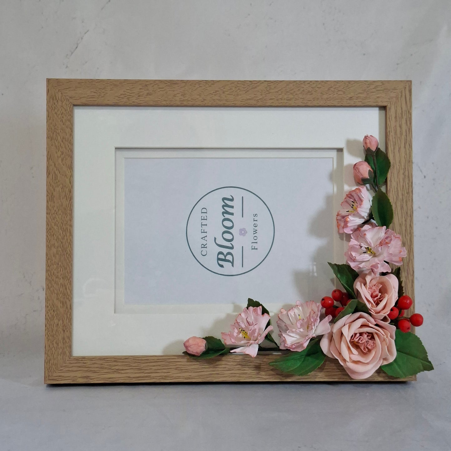 Handmade Pink Rose Floral Photo Beige Frame-Elegant Table & Wall Frame Gift for Home Decor