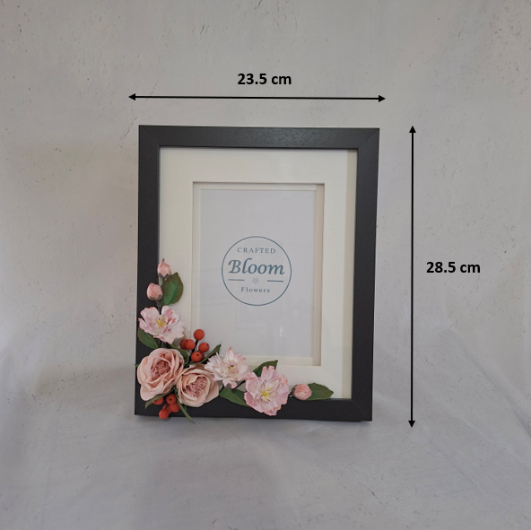 Decorative handmade flower picture frame with pink roses for kids phot display