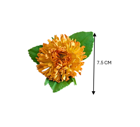 handmade chrysanthemum foamiran hair clip with green leaves and secure metal clip elegant floral hair accessory for women and girls