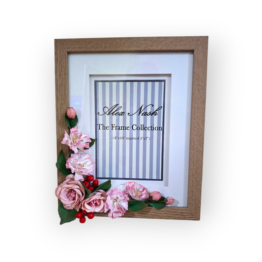 Handmade pink rose floral photo frame with elegant beige table & wall frame and decorative flowers for home decor