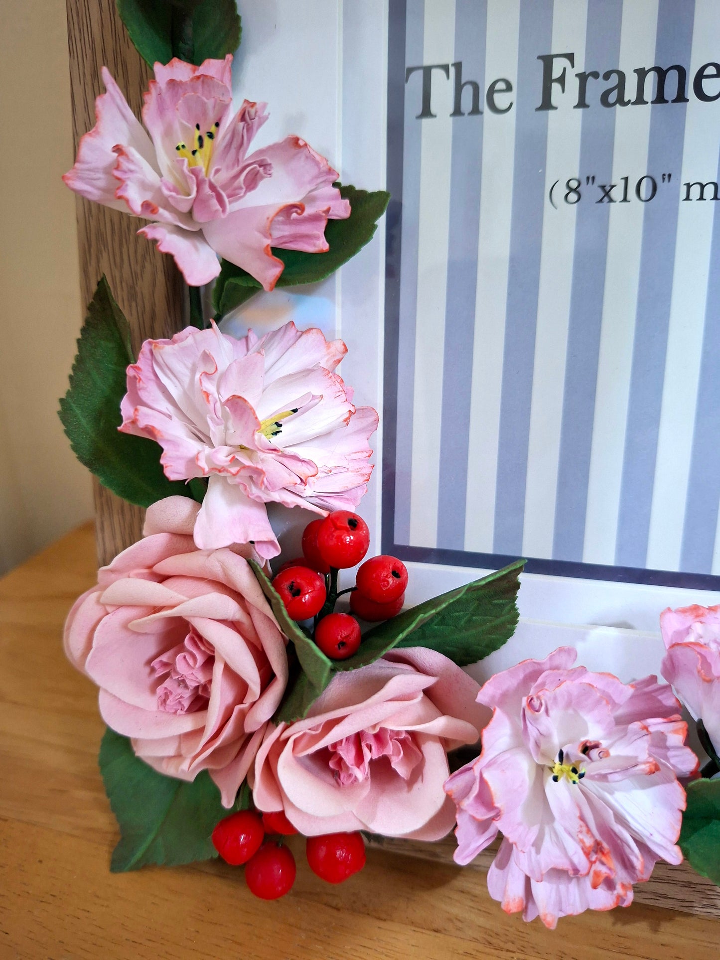 handcrafted floral picture frame with pink roses