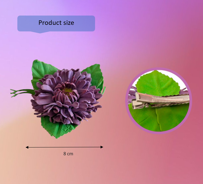 handmade purple aster foamiran hair clip with green laves and secure metal clip elegant floral hair accessory for women and girls