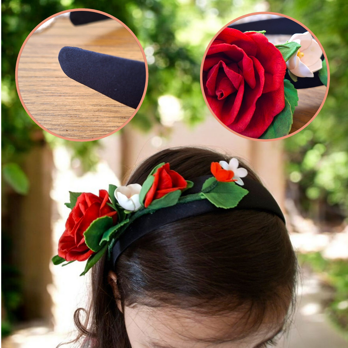 Rose Floral Black Headband- Handmade Romantic Hair Accessory