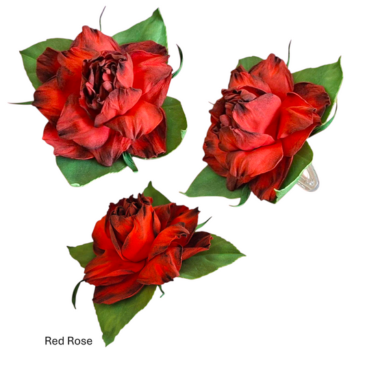 handmade red rose hair clip floral hair accessory