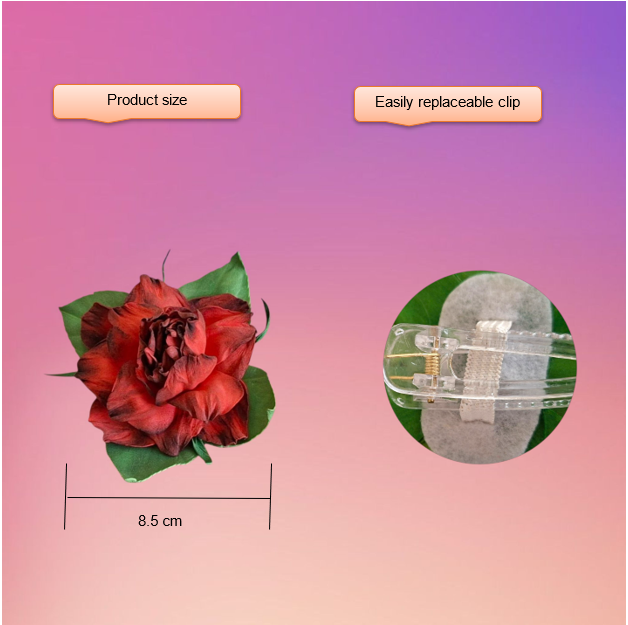 romantic red rose hair clip with green leaves