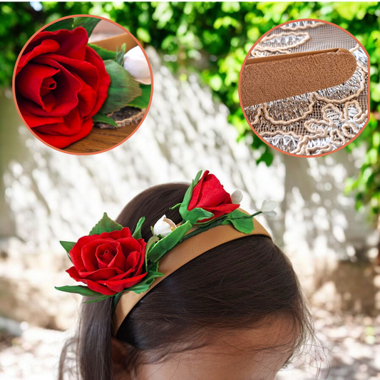 handmade red rose floral headband hair accessory