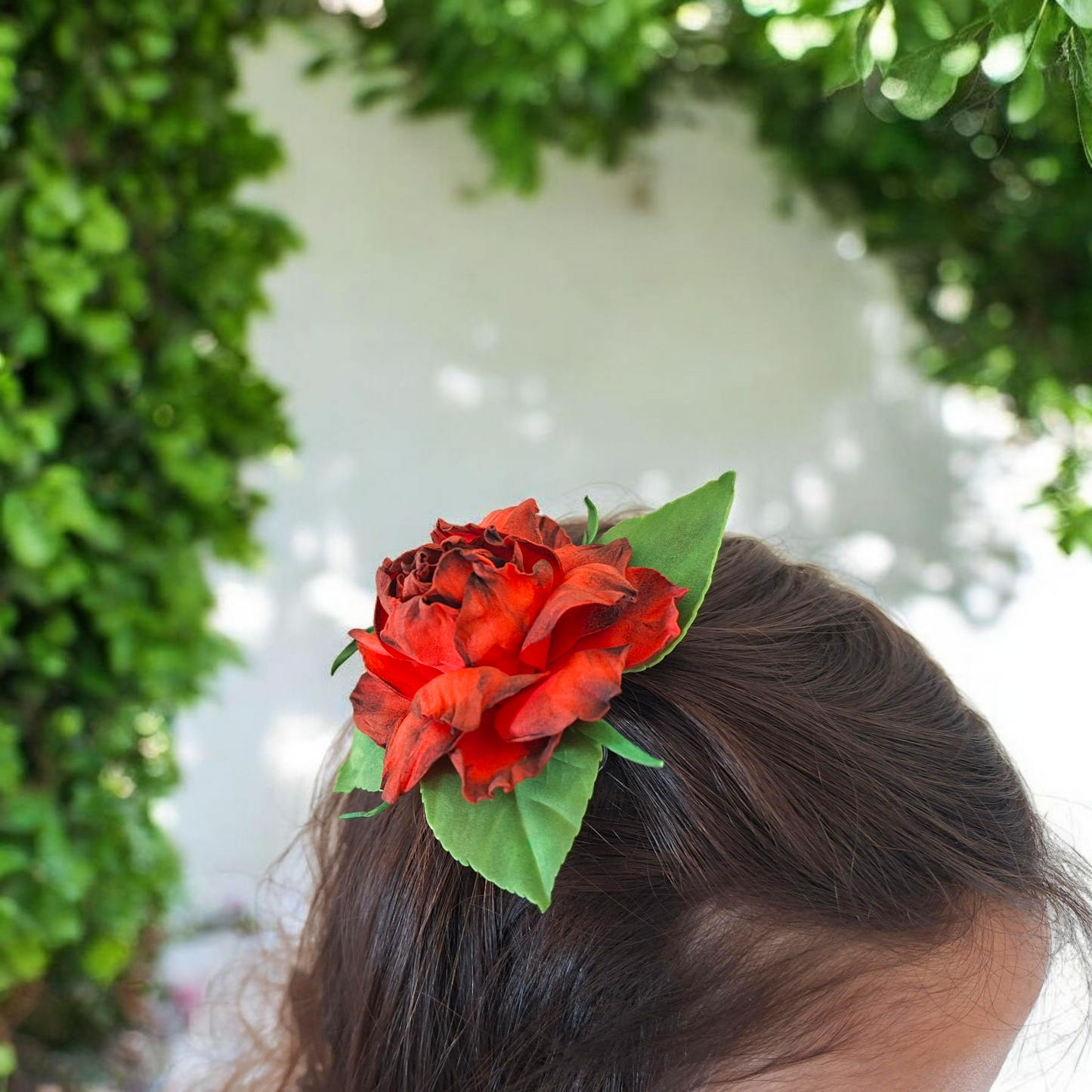 elegant handmade rose hair clip close up