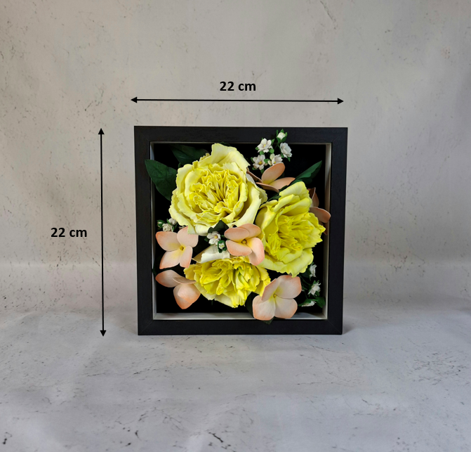 Handmade yellow Austin Foamiran flower table frame botanical decor
