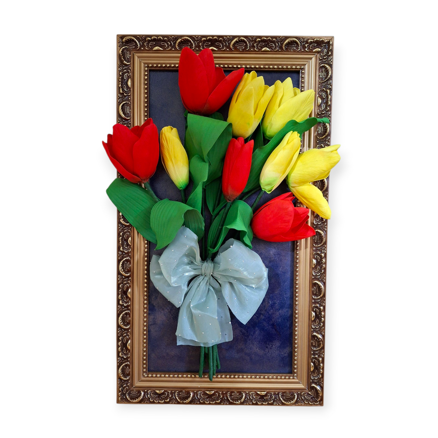 Elegant tulips wall decor in golden vintage frame-handcrafted floral artwork