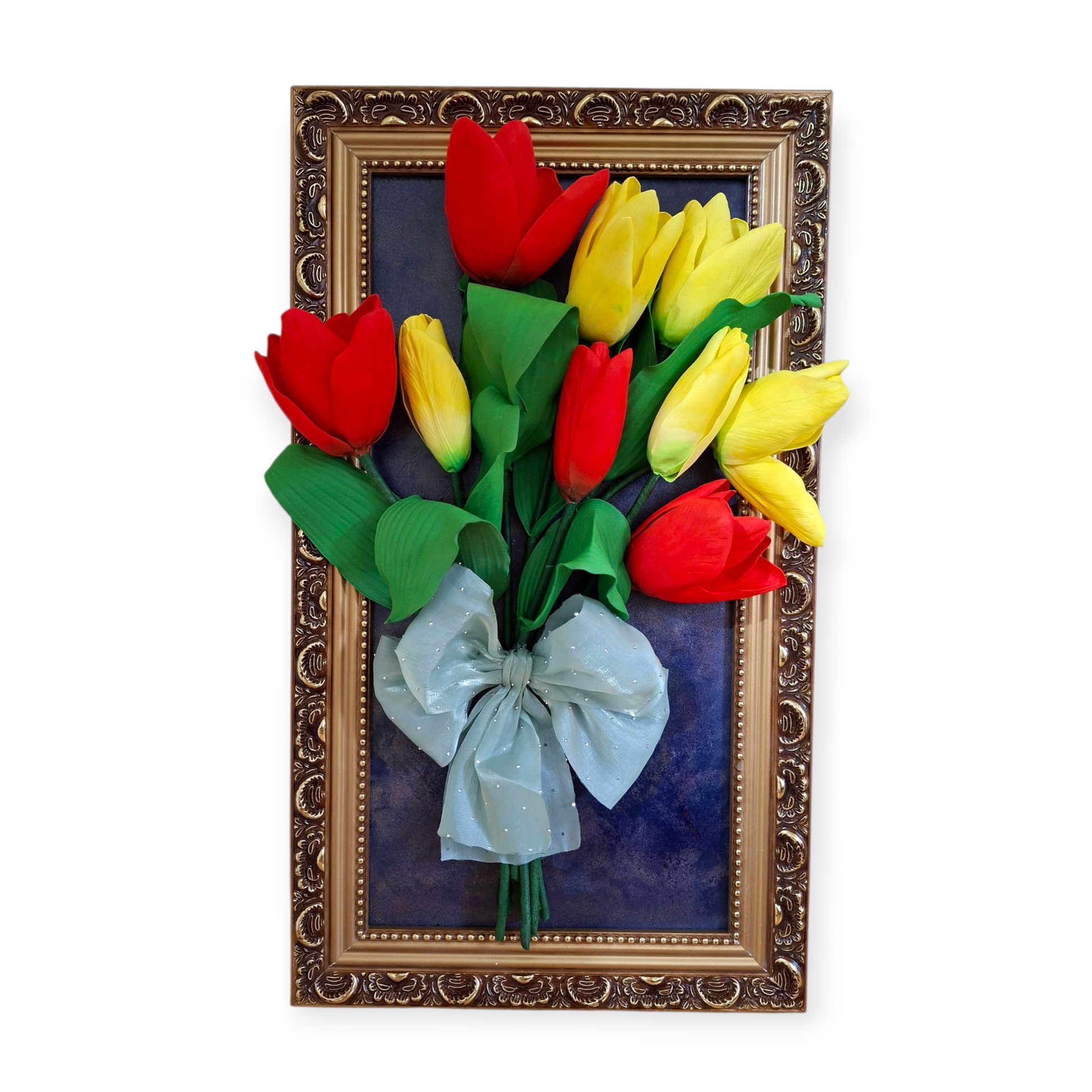 Elegant tulips wall decor in golden vintage frame-handcrafted floral artwork