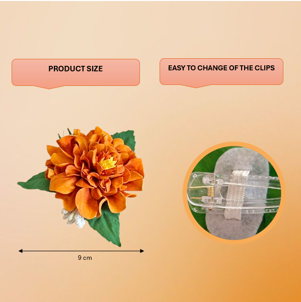 handmade dahlia foamiran hair clip with green laves and secure metal clip elegant floral hair accessory for women and girls