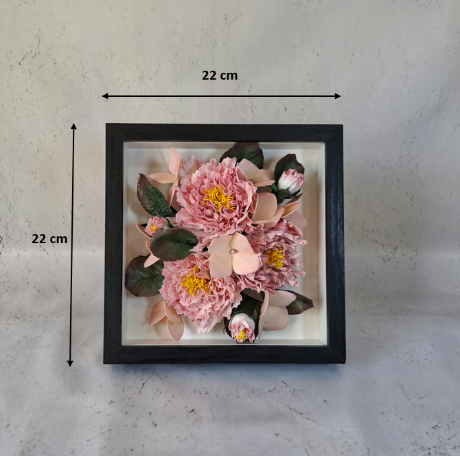 Handmade blush pink peony Foamiran flower table frame floral tabletop decor