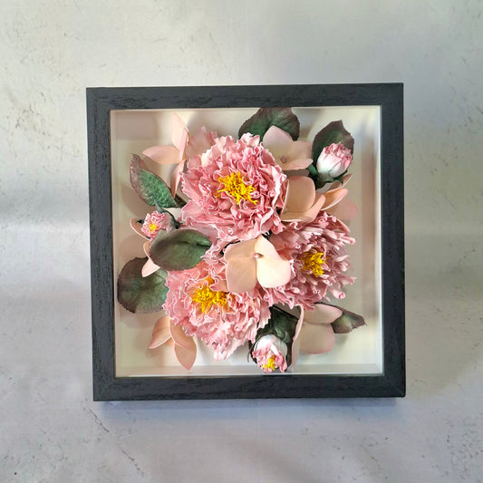 Handmade blush pink peony foamiran flower table frame floral tabletop decor