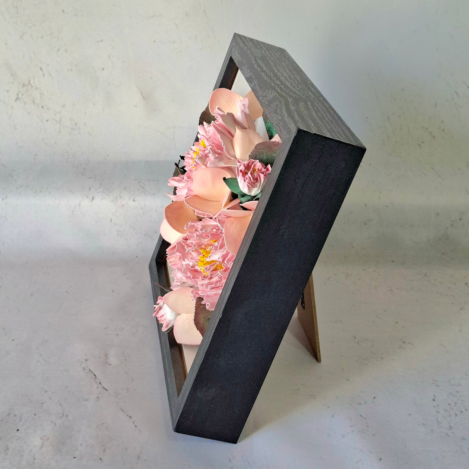 Handmade blush pink peony Foamiran flower table frame floral tabletop decor