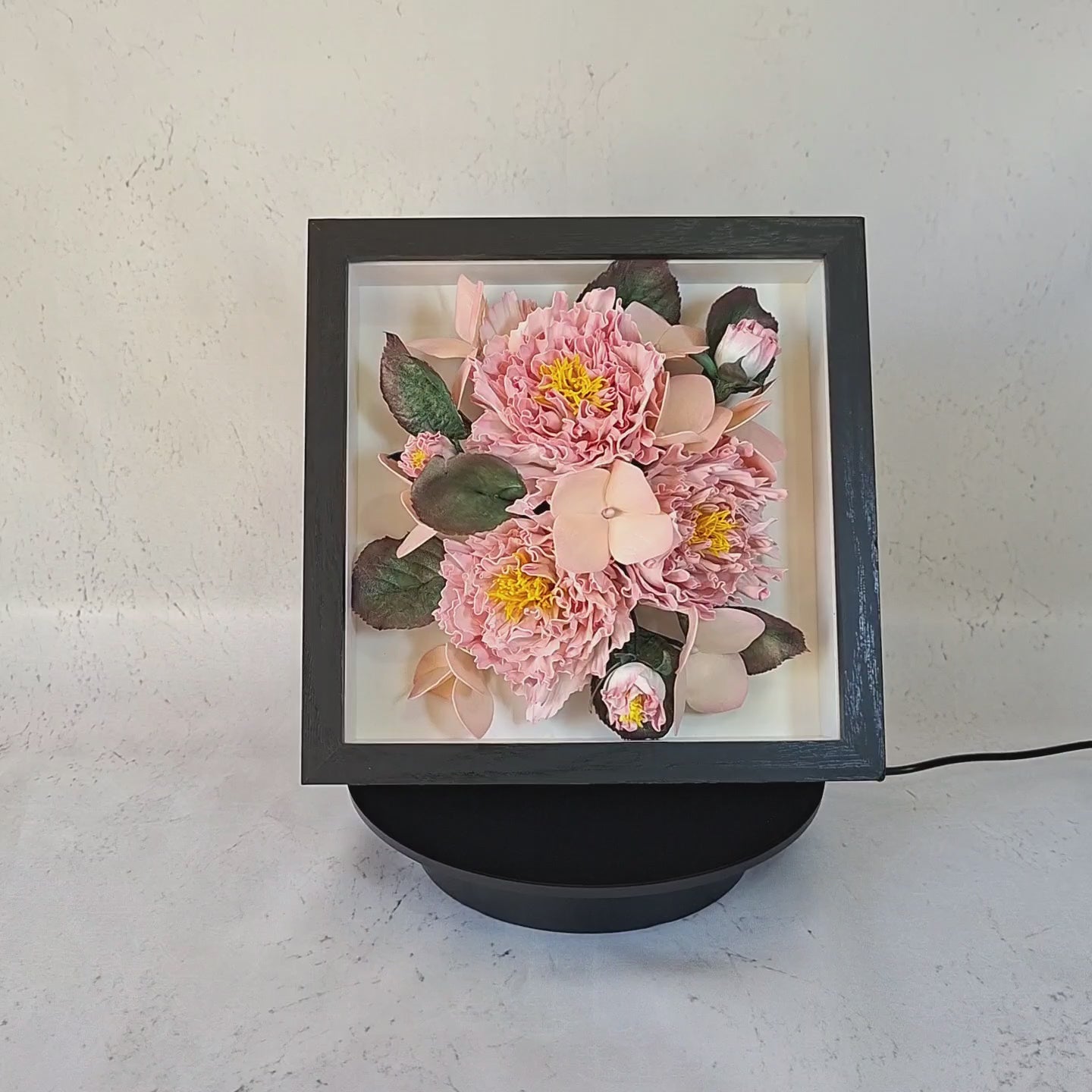 Handmade blush pink peony Foamiran flower table frame floral tabletop decor