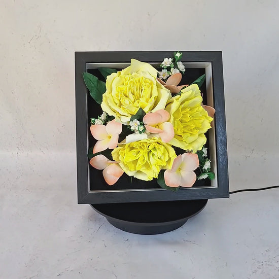 Handmade yellow Austin Foamiran flower table frame botanical decor