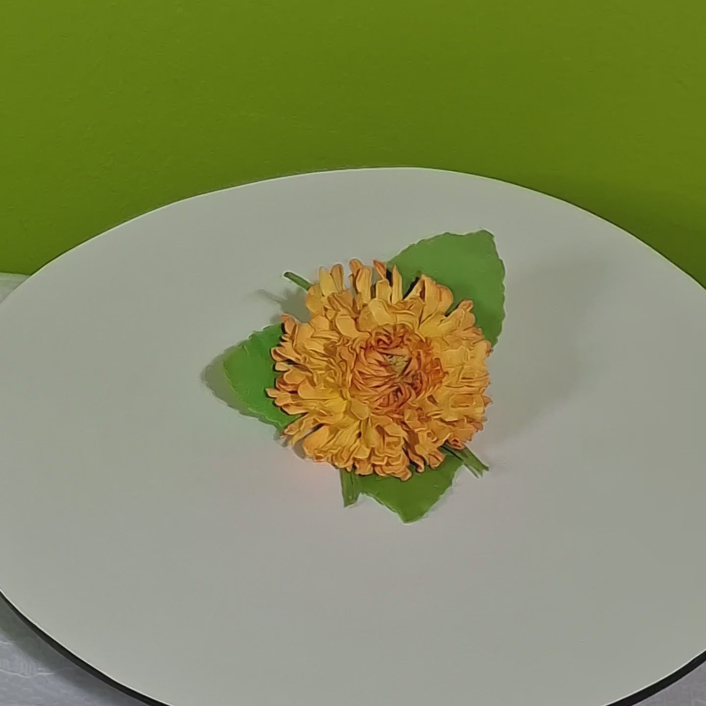 handmade chrysanthemum foamiran hair clip with green leaves and secure metal clip elegant floral hair accessory for women and girls