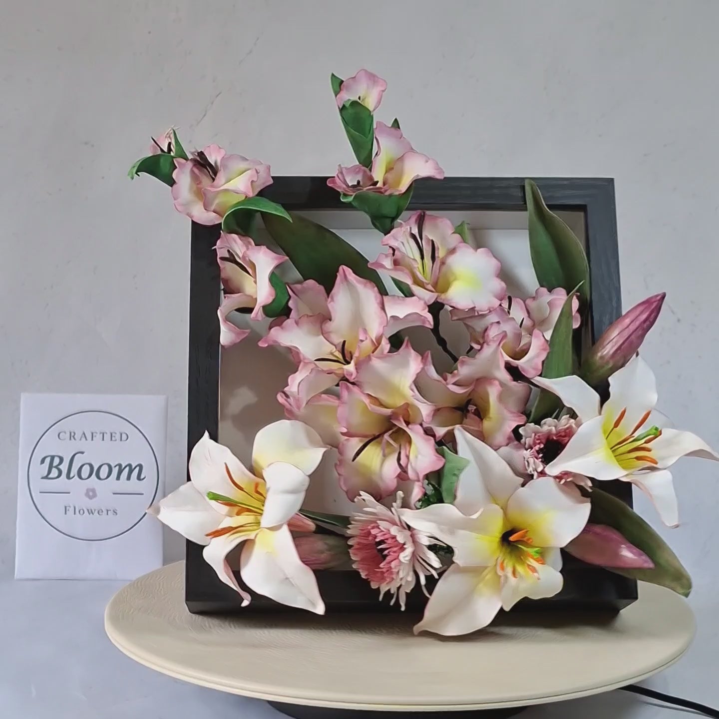 handmade gladiolus and lilium regale floral shadow box frame, luxury home decoration and elegant gift
