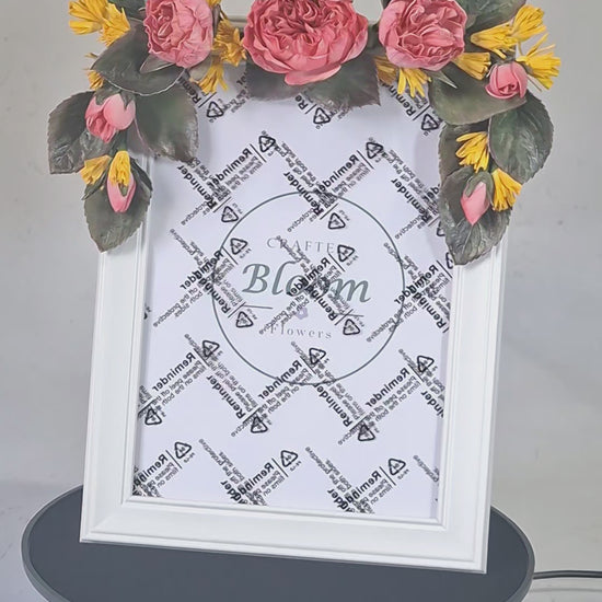 White picture frame wink and yellow floral border, handmade in Ireland