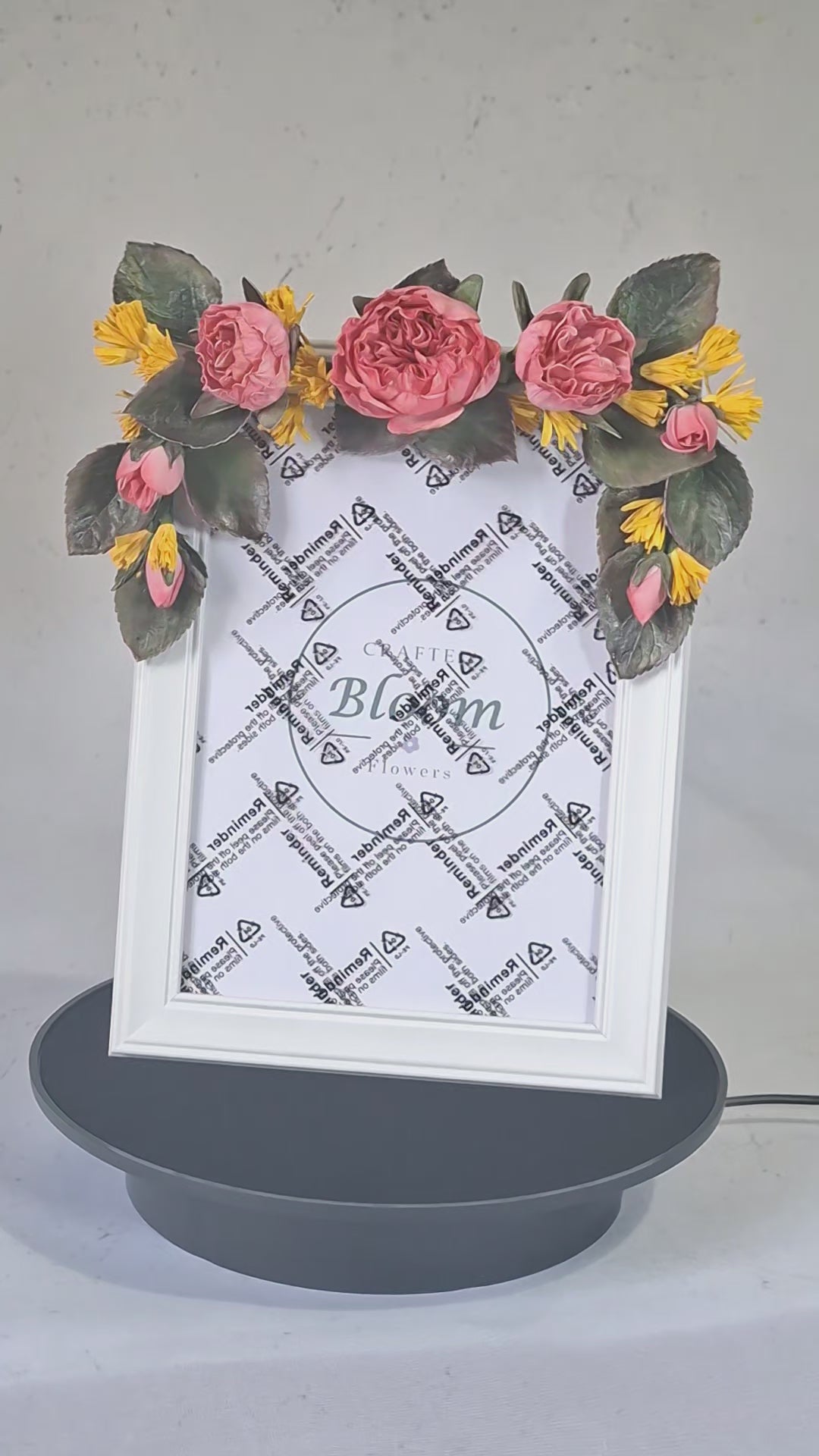 White picture frame wink and yellow floral border, handmade in Ireland