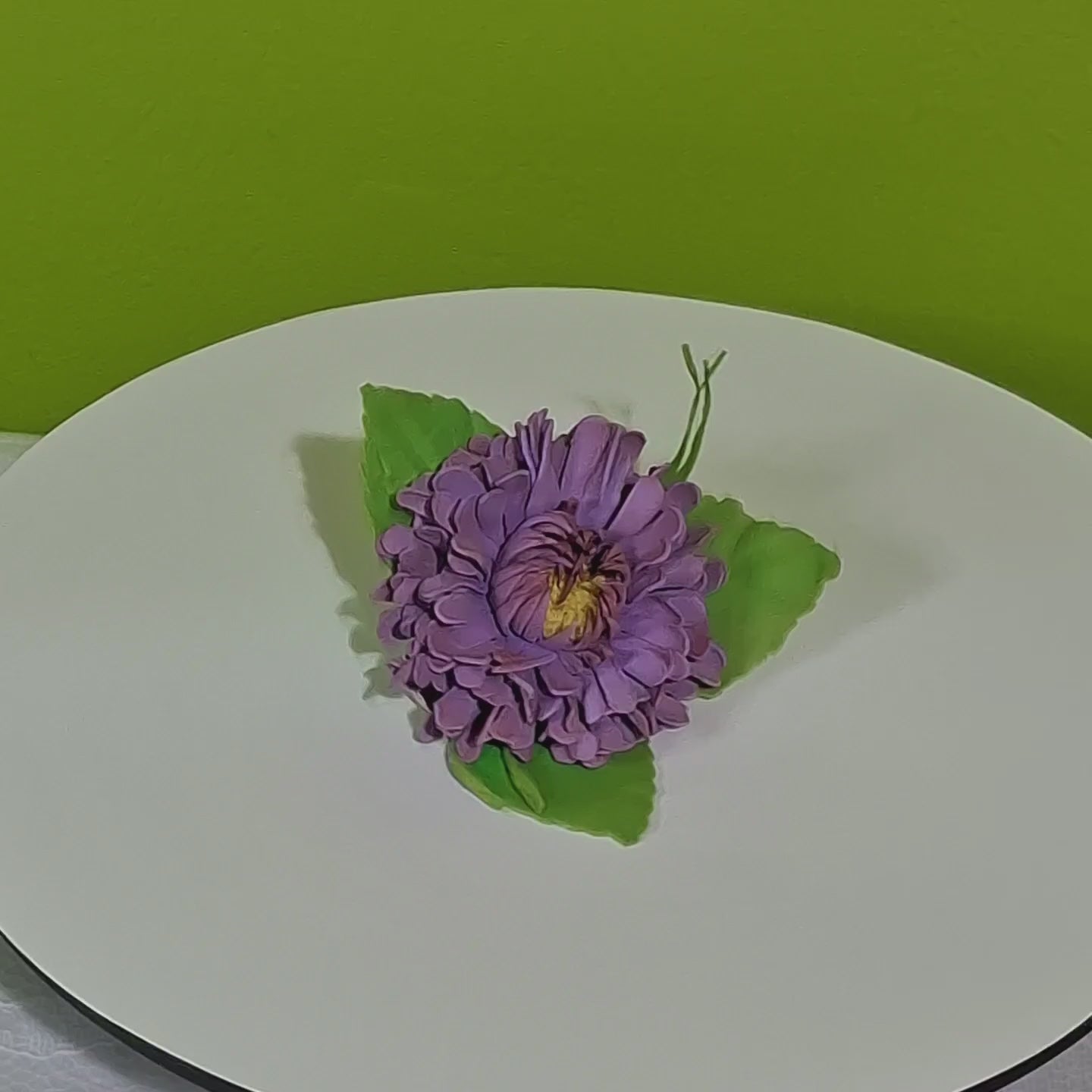 handmade purple aster foamiran hair clip with green laves and secure metal clip elegant floral hair accessory for women and girls