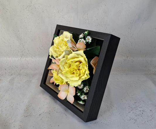 Handmade yellow Austin Foamiran flower table frame botanical decor